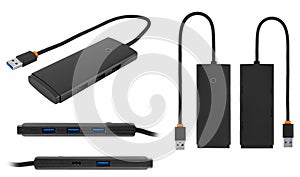 USB-C Hub multifunction station, on white background in isolation