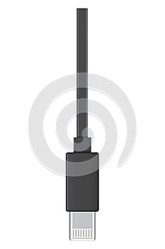 Usb cable connector, lightning. Realistic vector of phone jack for cabling in black color. Cable for charging or