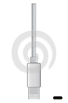 Usb cable connector, lightning. Realistic vector of phone jack for cabling in white color. Cable for charging or