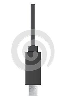 Usb cable connector, micro USB. Realistic vector of phone jack for cabling in black color. Cable for charging or