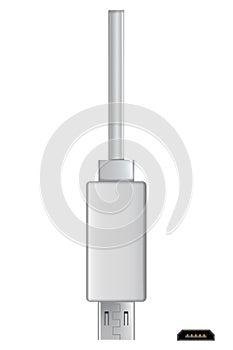 Usb cable connector, micro USB. Realistic vector of phone jack for cabling in white color. Cable for charging or
