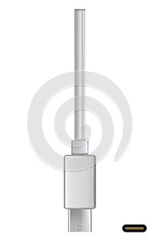 Usb cable connector, Type C. Realistic vector of phone jack for cabling in white color. Cable for charging or