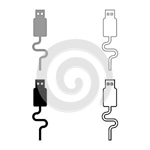USB cable connector type A data set icon grey black color vector illustration image solid fill outline contour line thin flat