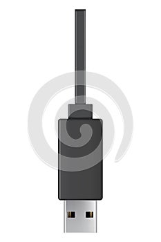 Usb cable connector, Type A. Realistic vector of phone jack for cabling in black color. Cable for charging or