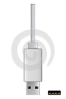 Usb cable connector, Type A. Realistic vector of phone jack for cabling in white color. Cable for charging or