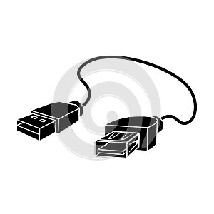 USB cable icon in black style isolated on white background. Personal computer accessories symbol stock vector