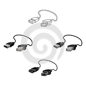 USB cable icon in cartoon,black style isolated on white background. Personal computer accessories symbol stock vector