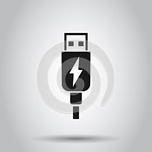 Usb cable icon in flat style. Electric charger vector illustration on isolated background. Battery adapter business concept