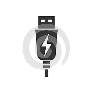 Usb cable icon in flat style. Electric charger vector illustration on white isolated background. Battery adapter business concept