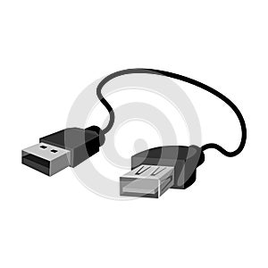 USB cable icon in monochrome style isolated on white background. Personal computer accessories symbol stock vector