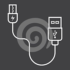 USB cable line icon, connector and charger