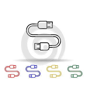 USB cable multi color style icon. Simple thin line, outline vector of computer parts icons for ui and ux, website or mobile