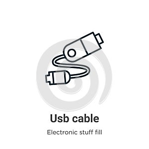 Usb cable outline vector icon. Thin line black usb cable icon, flat vector simple element illustration from editable electronic