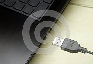 USB cable plugging in to laptop