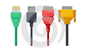 USB Cable Plugs Isolated on White Background Vector Set