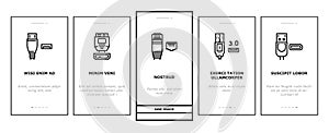 Usb Cable And Port Purchases Onboarding Icons Set Vector