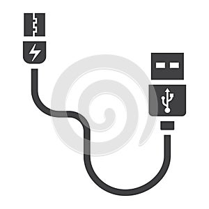 USB cable solid icon, connector and charger