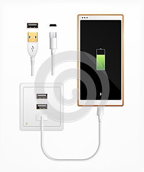 USB Charge Realistic Composition