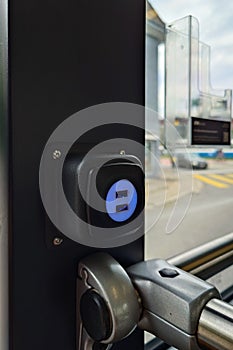 USB charging outlet or socket on a public transport bus in Europe, no people