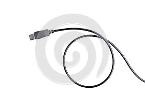 USB computer in black cable on isolated background.