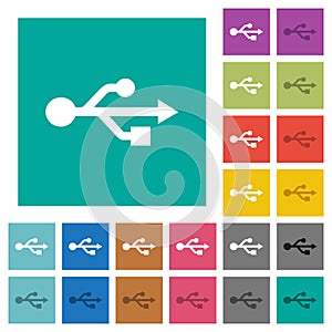 USB connection square flat multi colored icons