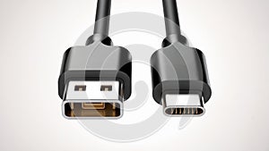 USB Connector and USB-C Cable Close-Up on White Background