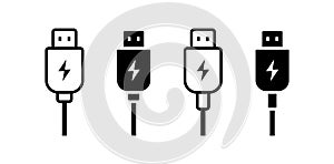 Usb data cable vector icon set. Usb disk simbol. Linear usb adapter sign