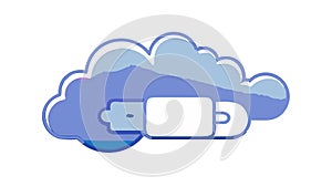 USB drive in a cloud, cloud storage concept, vector design Generative AI