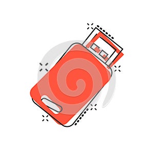 Usb drive icon in comic style. Flash disk vector cartoon illustration on white isolated background. Digital memory splash effect