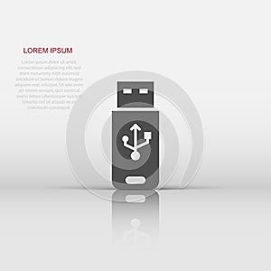 Usb drive icon in flat style. Flash disk vector illustration on white isolated background. Digital memory business concept