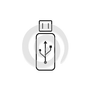 Usb drive line icon isolated on white. Vector illustration