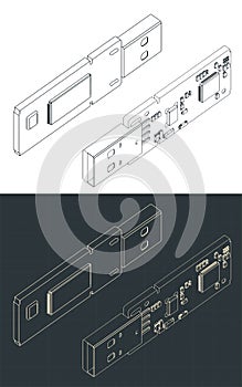 USB fash drive isometric blueprints