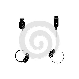 USB flash drive cable icon symbol button. Connector memory logo sign. Vector illustration image