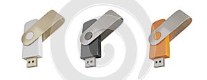 usb flash drive 3d vector object icon set
