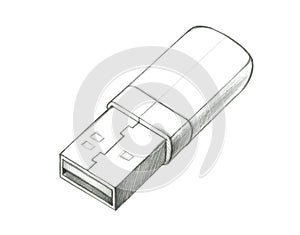 USB flash drive. Drawing with a slate pencil. Isolated on white background