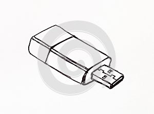 Usb flash drive hand-drawn by black marker pen