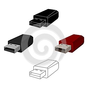 USB flash drive icon in cartoon,black style isolated on white background. Personal computer accessories symbol stock