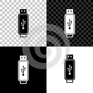 USB flash drive icon isolated on black, white and transparent background. Vector