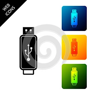 USB flash drive icon isolated on white background. Set icons colorful square buttons