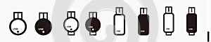 Usb flash drive icon set. silhouette flash drive set