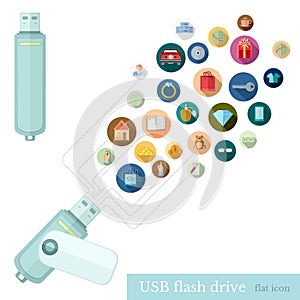 Usb flash drive with icons of different informstion