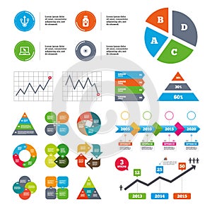 Usb flash drive icons. Notebook or Laptop pc.