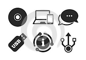 Usb flash drive icons. Notebook or Laptop pc. Vector