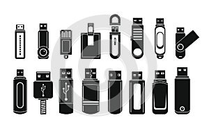 USB flash drive icons set, simple style