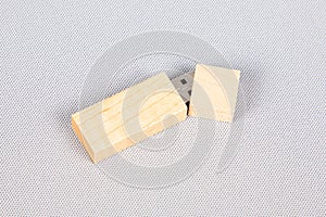 USB Flash Drive key Wooden usb memory stick on white background