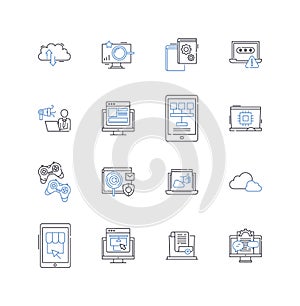 USB flash drive line icons collection. Memory, Portable, Storage, Data, Transfer, Backup, Files vector and linear