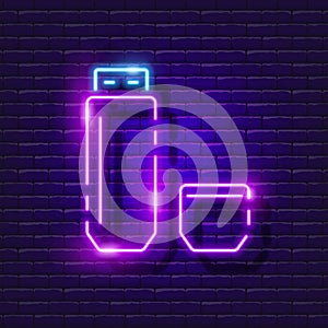 USB Flash drive neon sign. Data carrier, storage, database, electronic storage icon glowing. Vector illustration for design.