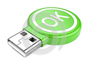 USB Flash Drive with OK sign. 3d image