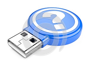USB Flash Drive with question sign. 3d image