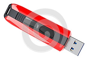 USB flash drive, red color. 3D rendering